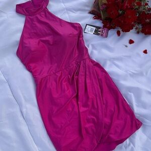 Blondie Nites Deadstock Vibrant Pink Halter Dress
